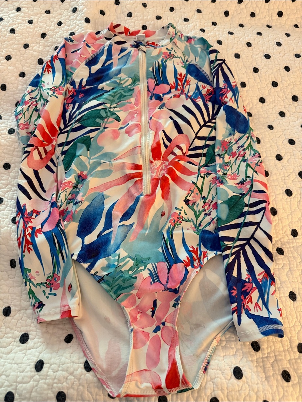 One piece medium polyamide  Long-Sleeve Floral Zip Front Swimsuit - Multi
